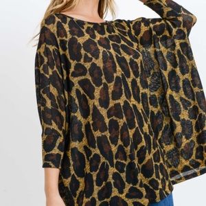 Neon/Denim Leopard Print Dolman Short Sleeve Knit Top main image 1